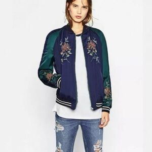 Zara Okinawa Japan Embroidered Reversible Bomber Jacket